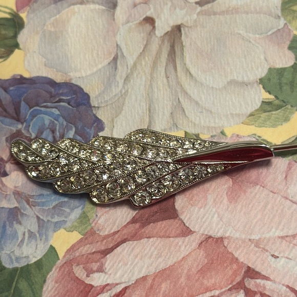 Trifari silver metal w/clear Rhinestones-stick pin 4 1/2” - Picture 3 of 6